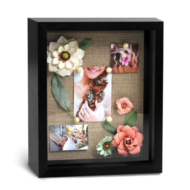 Cavepop 8"X10" Black Shadow Box Wood Frame With Linen Backing And 6 Push Pins