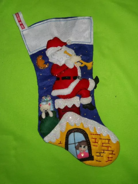 * Bucilla🎅 "Rooftop Santa" Handmade Felt Applique Christmas Stocking ~ Complete