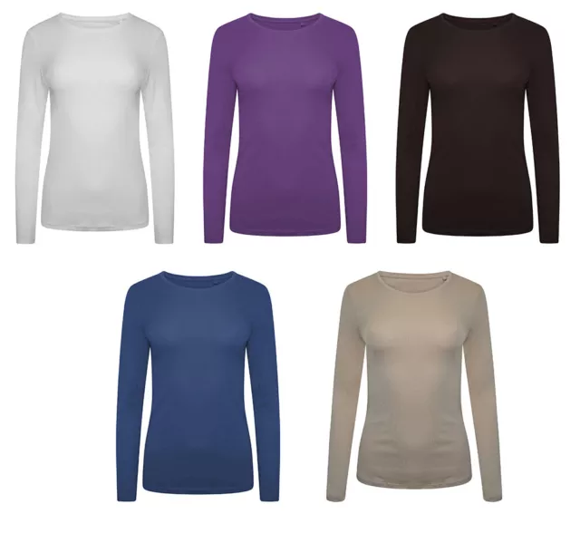 Ladies Long Sleeve Round Neck Plain Casual Basic Slim Fitted Women's T-Shirt Top