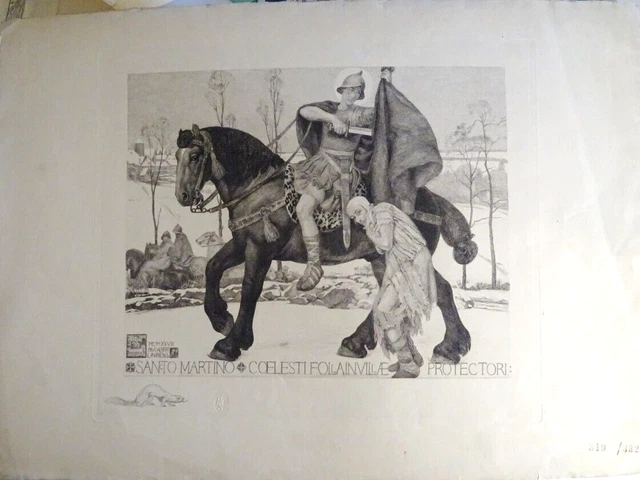 Paul-Albert LAURENS 1870-1934 GRANDE GRAVURE SAINT MARTIN de TOURS CHEVAL 1927