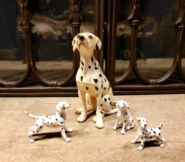 Dalmatian Dog Vintage Lefton Porcelain Figurine Japan 80521 + Puppy Puppies Set