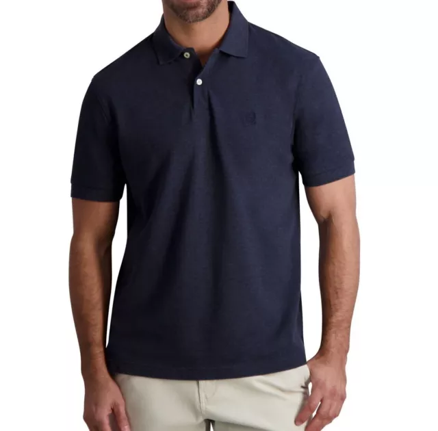 Chaps Men's Navy Heather Classic Fit Solid Pique Collared Polo T-Shirts: M-XL