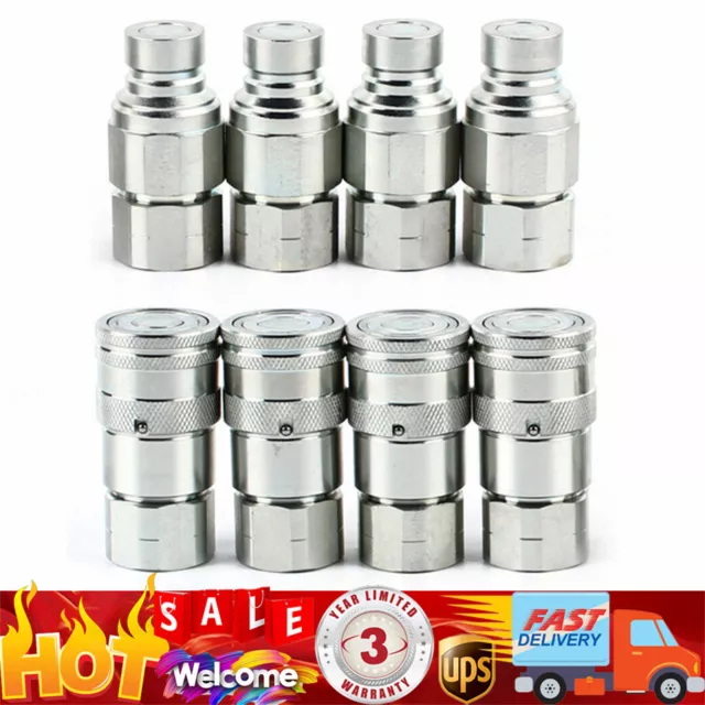 4 Sets 1/2" NPT Skid Steer Flat Face Hydraulic Quick Connect Couplers For Bobcat