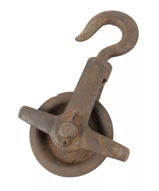 Heavy Iron Pulley Old Industrial Hardware Big Size Hook & Vintage Pulley G47-568