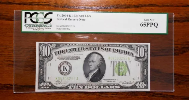 1934 $10 Federal Reserve Note 💲 Light Green  PCGS 65PPQ