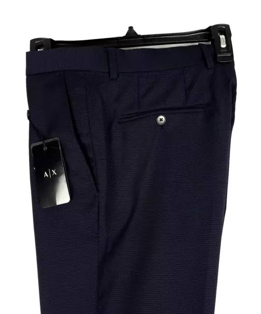 Armani Exchange Modern-Fit Stretch Wool Suit Pants Navy Textured Dot 30R NWT