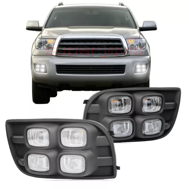 LED DRL Fog lights Daytime Running Lights Head Lamp Fit For Toyota Sequoia 07-17