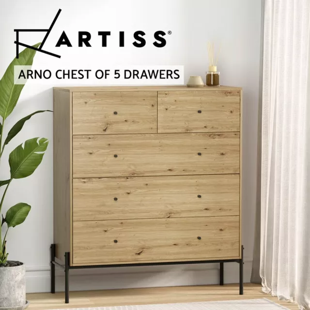 Artiss 5 Chest of Drawers Dresser Tallboy Storage Cabinet Bedroom Pine ARNO