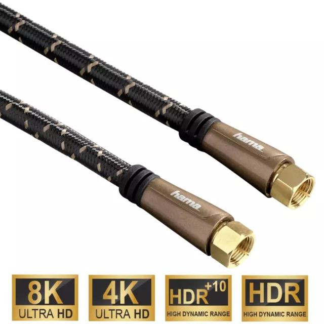 Hama 3M Sat-Câble 120dB 8K 4K HD TV Câble D'Antenne Fiche-F Coaxial