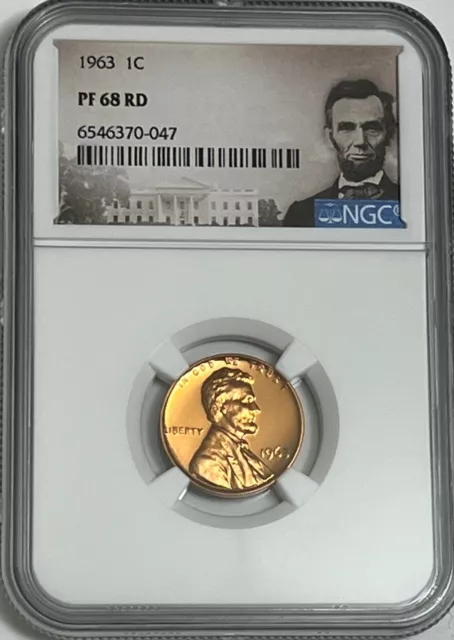 1963 Ngc Pf68 Rd Red Proof Lincoln Memorial Penny 1C One Cent Portrait Label