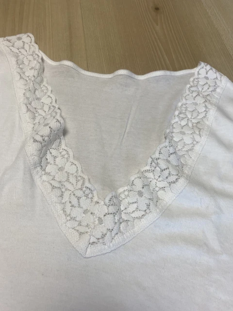 ✅ T-shirt donna vintage Comazo pizzo scollo a V manica corta mezza bassa