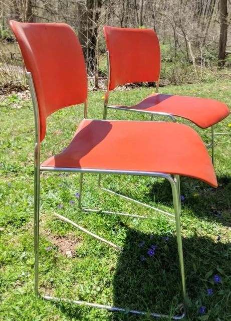 Set of DAVID ROWLAND 40/4 Vintage Mid Century Modern Stacking Chair Orange Steel