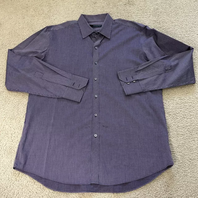 Zachary Prell Mens Dress Pin Stripes Shirt Purple  XL Long Sleeve