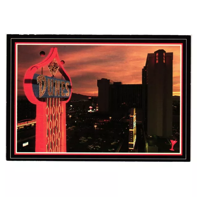 Dunes Hotel Casino Night Lights Vintage Postcard Flamingo Road Sunrise Desert