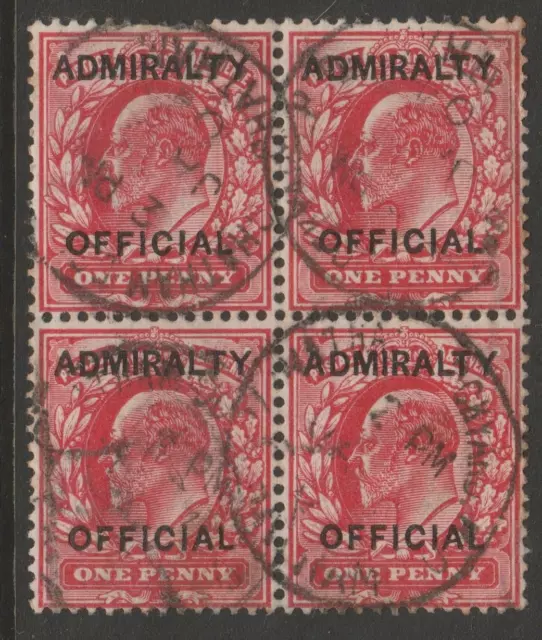 GB EVII 1903 ADMIRALTY Official 1d scarlet block sgO102 spec MO3 - ageing