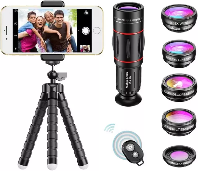 APEXEL 4-in-1 18X Telephoto Phone Camera Lens Kit Fisheye Macro Wide Angle Lens