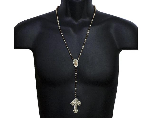 Two Tone Rose /White Gold 9 1/2 CT Real Diamond Rosary With Gothic Cross Two Tone Rose /White Gold 9 1/2 CT Real Diamond Rosary With Gothic Cross