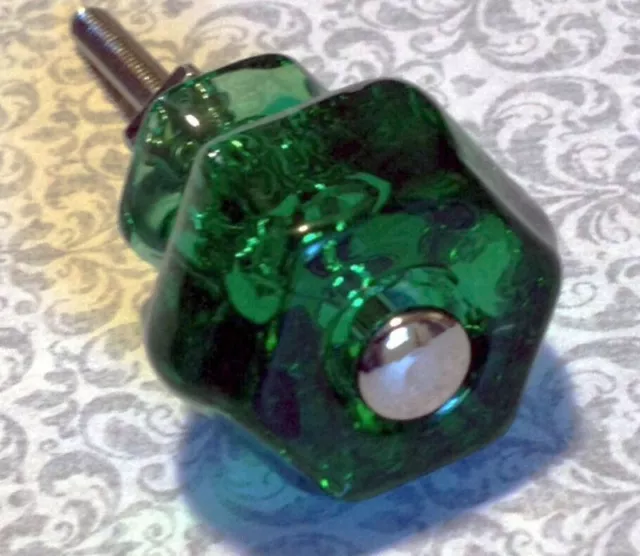 Set of 2 Emerald Green Glass Depression Cabinet Knobs Vintage Restoration