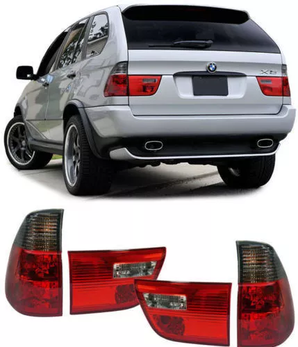 Crystal Red & Smoked Rear Tail Lights Lamps For Bmw X5 E53 1999-2003