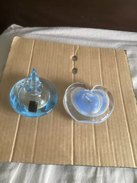 Vintage ONEIDA Crystal BLUE Perfume Bottle +Stopper + A Glass Paperweight