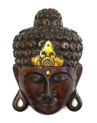 12" Wooden Hand Carved Wall Mask Hanging Buddha Head Statue Sculpture Home Decor