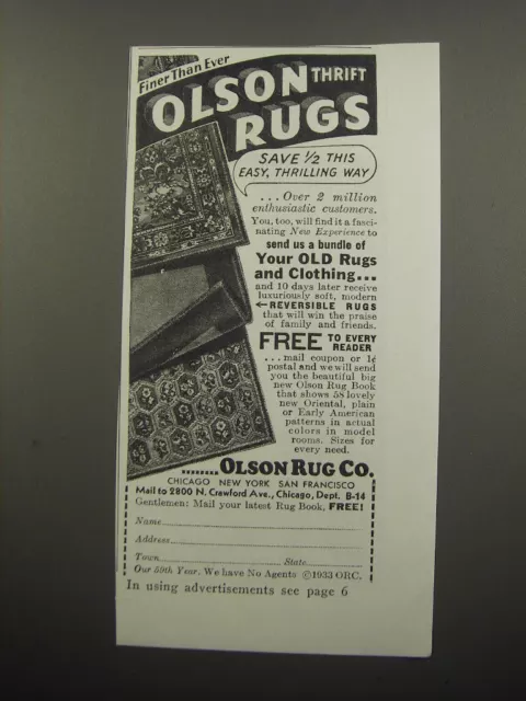 1933 Olson Rugs Ad - Finer than ever Olson Thrift Rugs