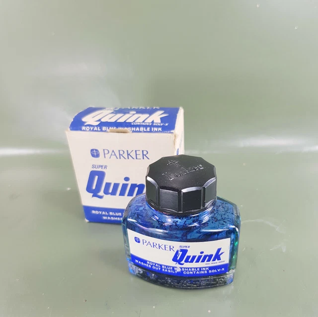 VINTAGE EMPTY PARKER Super Quink Royal Blue Fountain Pen Ink Bottle