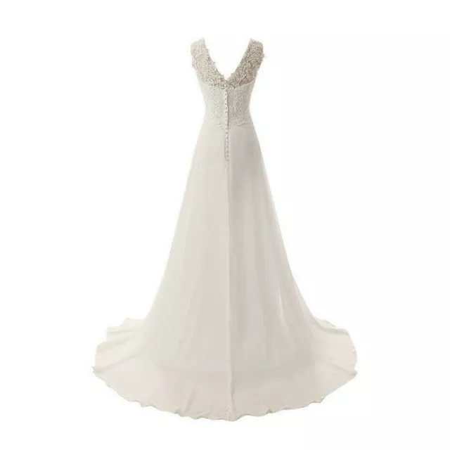 LONG FLOWY CHIFFON Wedding Dresses Plus Size Beach Bridal Gown Custom ...
