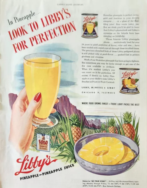 1944 Libbys Pineapple Juice Vintage Ad For Perfection