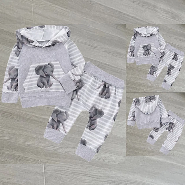 ️Newborn Baby Boy Girl Tracksuit Elephant Hooded Tops Pants Clothes Outfits Sets