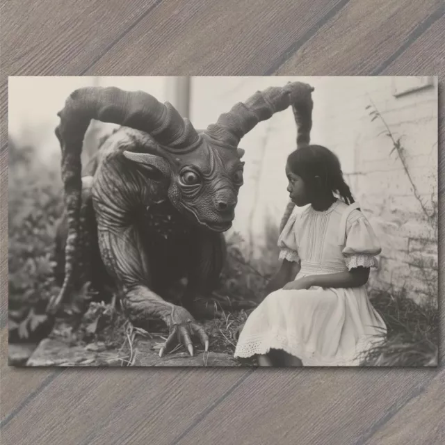 POSTCARD Girl Monster Weird Creepy Imaginary Friend Nightmare Scary Unusual Pet