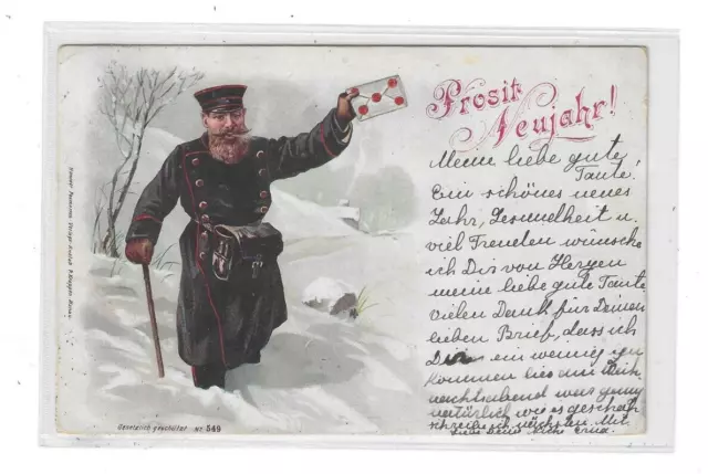 alte AK 1898, Neujahr, Postbote mit Weihnachtspost, Winterlandschaft,