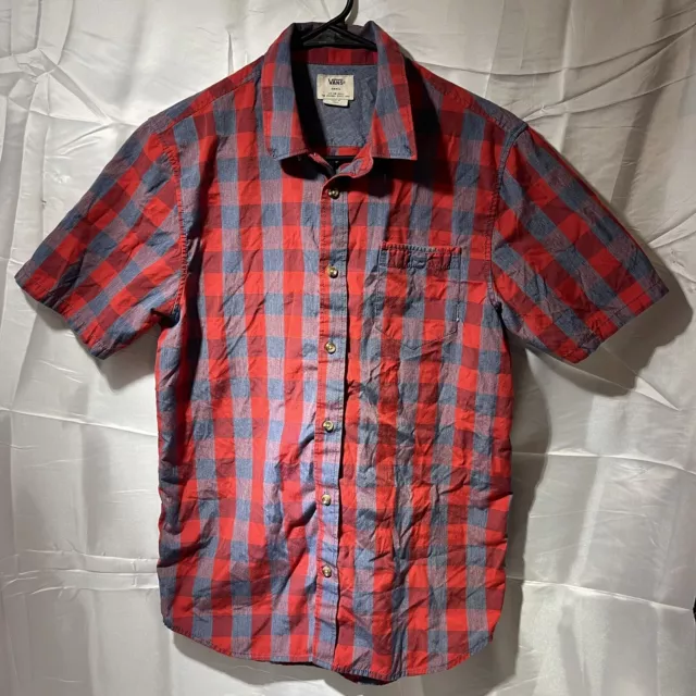 Vans Off The Wall Mens Short Sleeve Button Down Shirt Size S Plaid