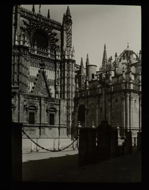 VINTAGE Magic Lantern Slide SEVILLE CATHEDRAL EXTERIOR C1930 PHOTO SPAIN