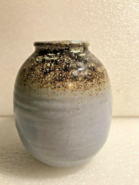 Vase boule en grès émaillé gris marron signature à identifier  céramique