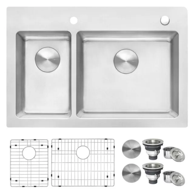 Ruvati 33x22" Drop-in Topmount 16 Gauge Double Bowl Kitchen Sink-RVM5176(4110)