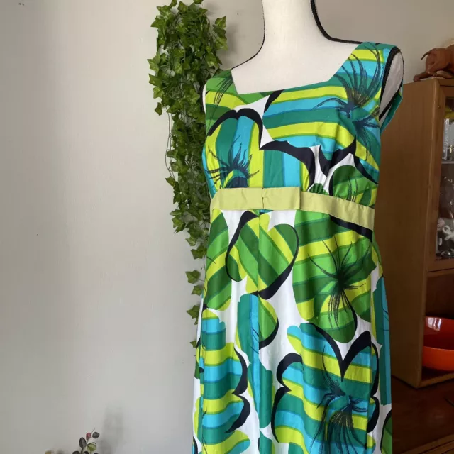 Vintage Alfred Shaheen Honolulu Woman’s Dress Bold Green & Blue Flowers MCM 50’s