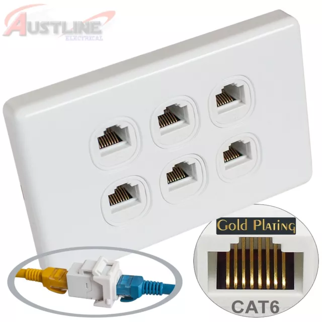 6 Port Gang Cat6 Wall Plate Clipsal Style 6 RJ45 Cat 6 Coupler F/F Jacks Aw6C6ff