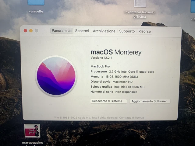 Apple MacBook Pro 15.4" 256GB SSD, Intel Core i7 quad core, 2.2 GHz, 16GB 3