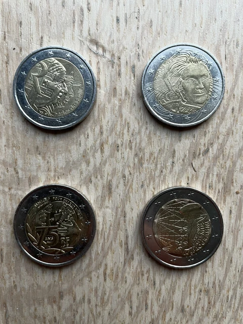 Lot 4 Pièces Monnaie 2 Euros Commémorative France De Gaulle Veil Unicef Erasmus