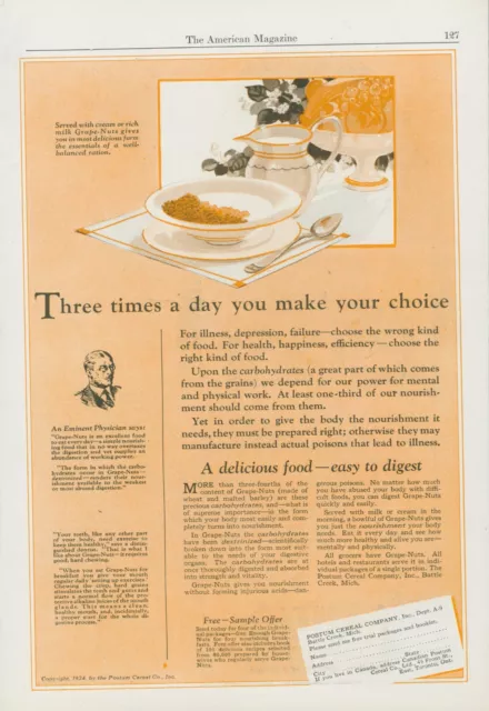 1924 Grape Nuts Postum Cereal Breakfast Table China Pitcher Vintage Print Ad A1