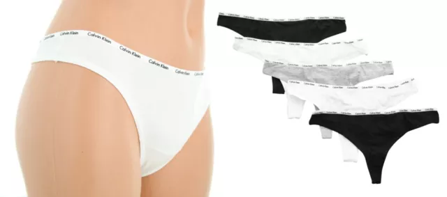 Calvin Klein Women's Thong Panties 5-Pack, Cotton Blend, Black White Gray, Large