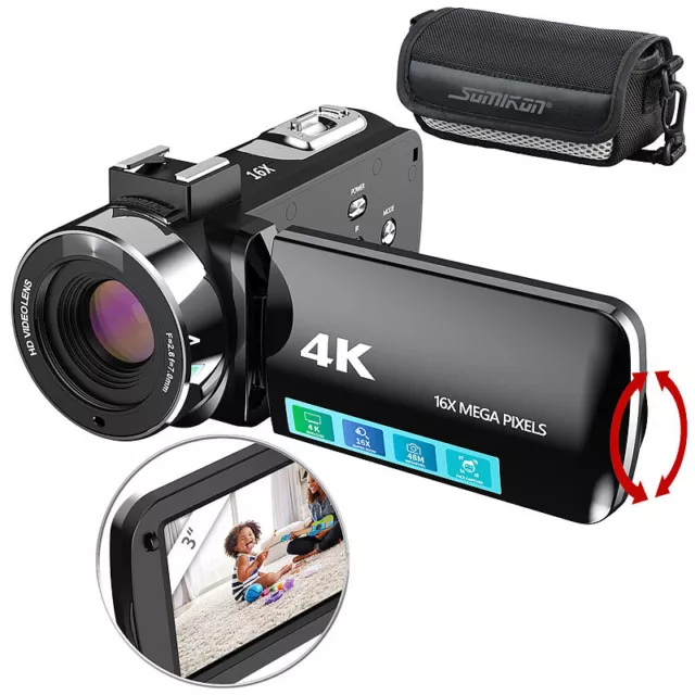 Somikon 4K-UHD-Camcorder mit 16-fachem Zoom, WLAN, Full-HD mit 60 B./Sek.