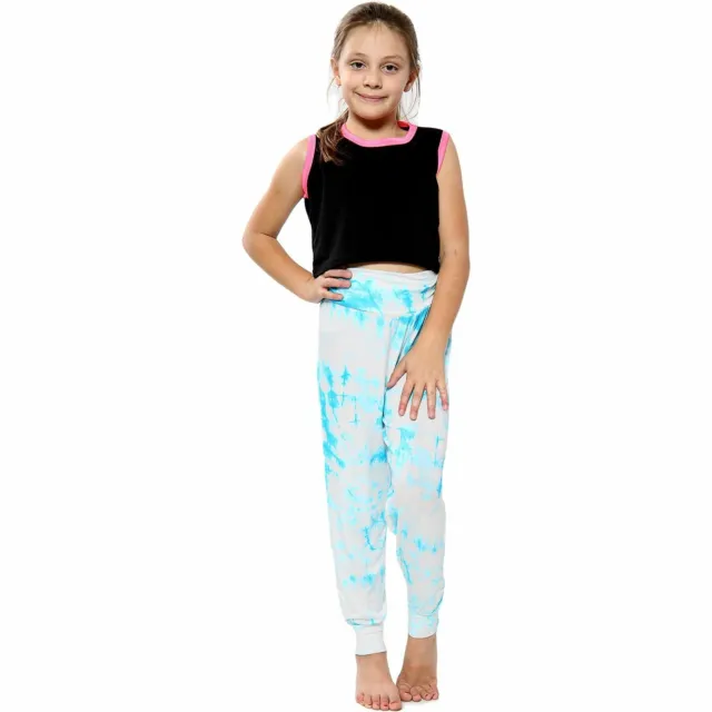 Kids Girls Ali Baba Harem Trouser Tie Dye Print Blue Fashion Trendy Legging 5-13