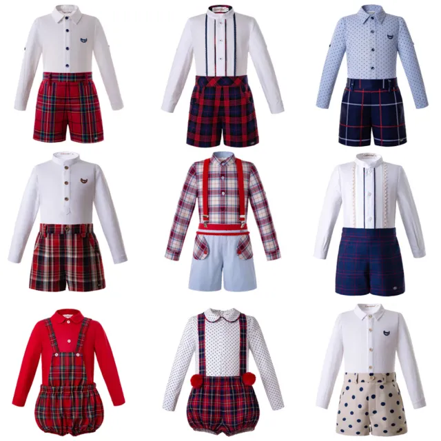 Cutestyles Spanish Boys Tartan Outfits Shirts+Shorts Sets Party Formal Suits