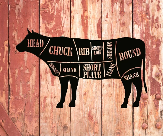 Large Cow/Cattle Farm Sign, Butcher Sign, Cow Parts, Personalized, Barn, S1362