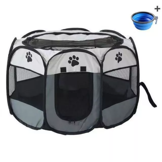 Parc à Chiots Parc Pliable Enclos Tente Chien Chat animaux de compagnie Gris