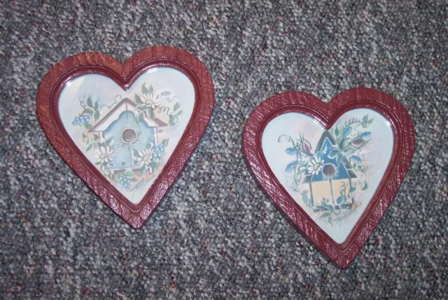 2  Home Interior Homco Wall Plaques Birdhouse Heart Shaped Frame Farmhouse Guc