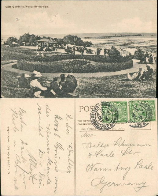 Postcard Westcliff-on-Sea-Southend-on-Sea Cliff Gardens 1914
