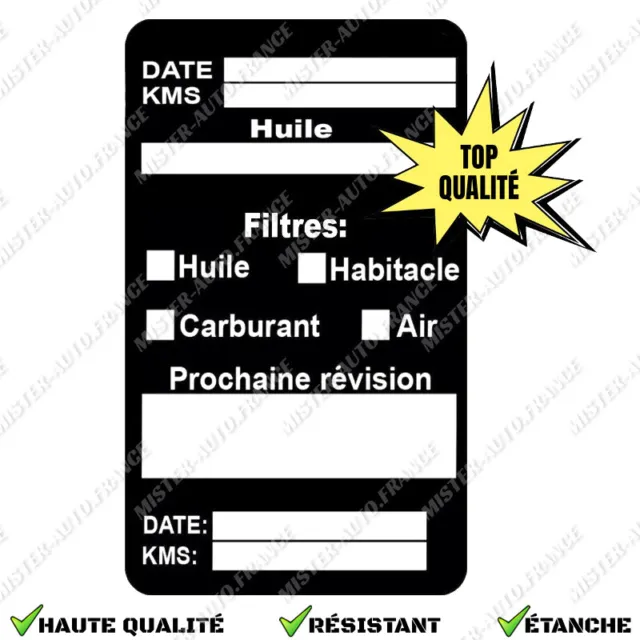 Autocollant Entretien Vehicule Voiture Changement Huile Filtre Étiquette Etanche